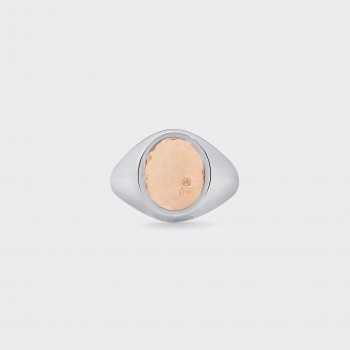 Oval Hammered Signet : 925 Silver/18ct Rose Gold