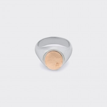 Oval Hammered Signet : 925 Silver/18ct Rose Gold