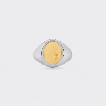 Oval Hammered Signet : 925 Silver/18ct Yellow Gold