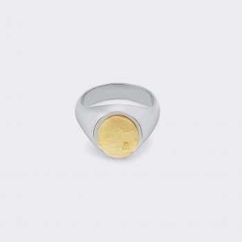 Oval Hammered Signet : 925 Silver/18ct Yellow Gold