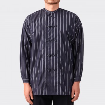 Stripes Mandarin Shirt : Navy/White