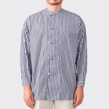 Candy Stripes Mandarin Shirt : White/Navy