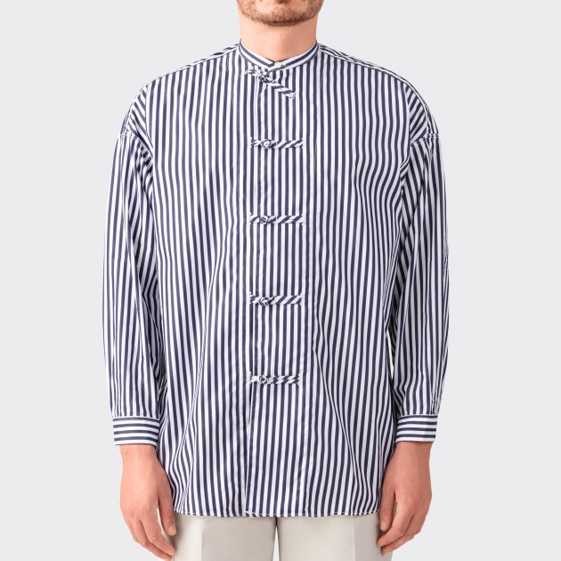 Candy Stripes Mandarin Shirt : White/Navy