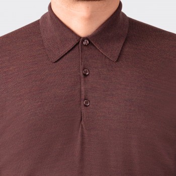 Long-Sleeve Merino Wool Polo: Heather Burgandy