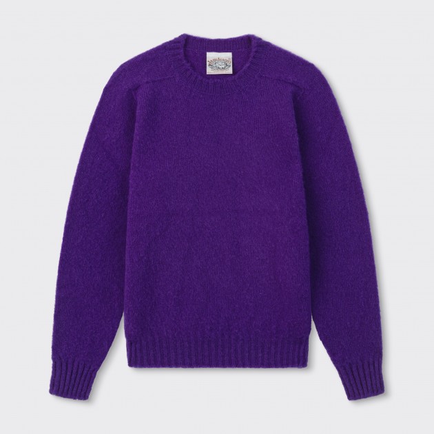 Pull Col Rond Laine Peignée : Violet