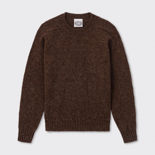 Pull Col Rond Laine Peignée : Marron Naturel