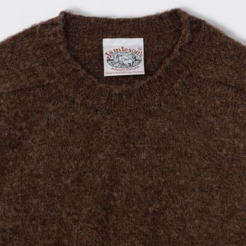 Pull Col Rond Laine Peignée : Marron Naturel