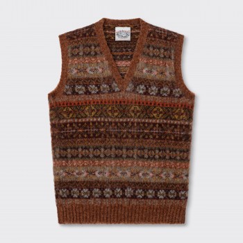 Pull Sans Manches Fair Isle Peigné : Marron