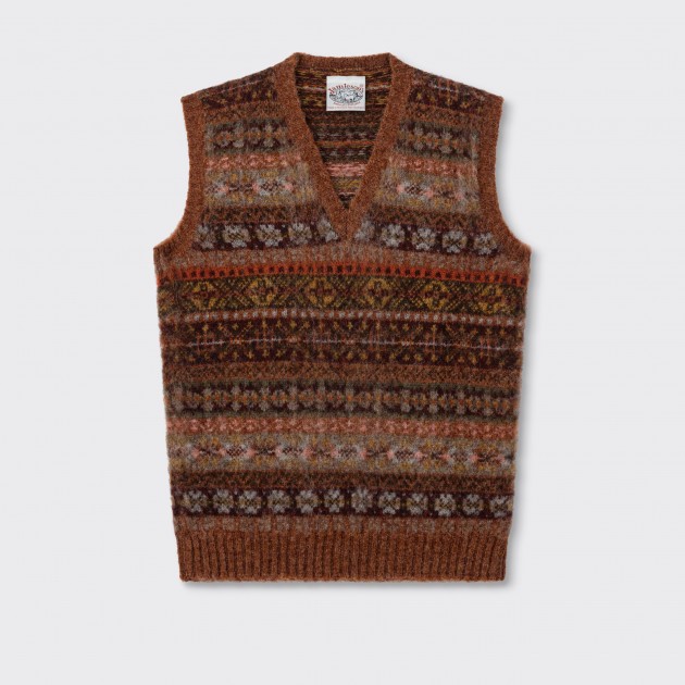 Pull Sans Manches Fair Isle Peigné : Marron