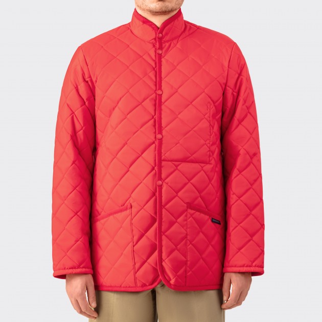 Only for BEIGE | Band Collar Quilted Jacket : Red