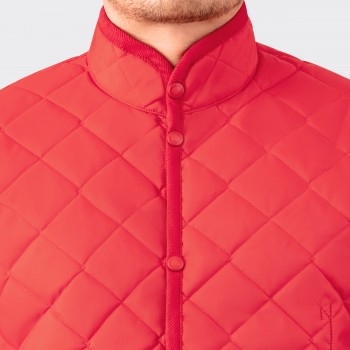 Only for BEIGE | Band Collar Quilted Jacket : Red