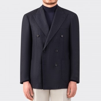 Double Breasted Checked “Balloon” Jacket : Navy/Black