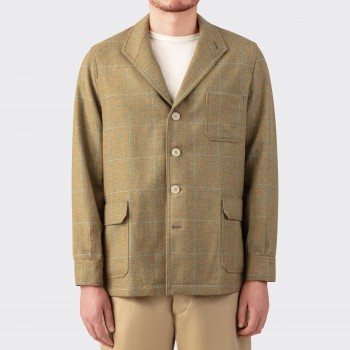 Windowpane Tweed Teba Jacket : Olive/Turquoise