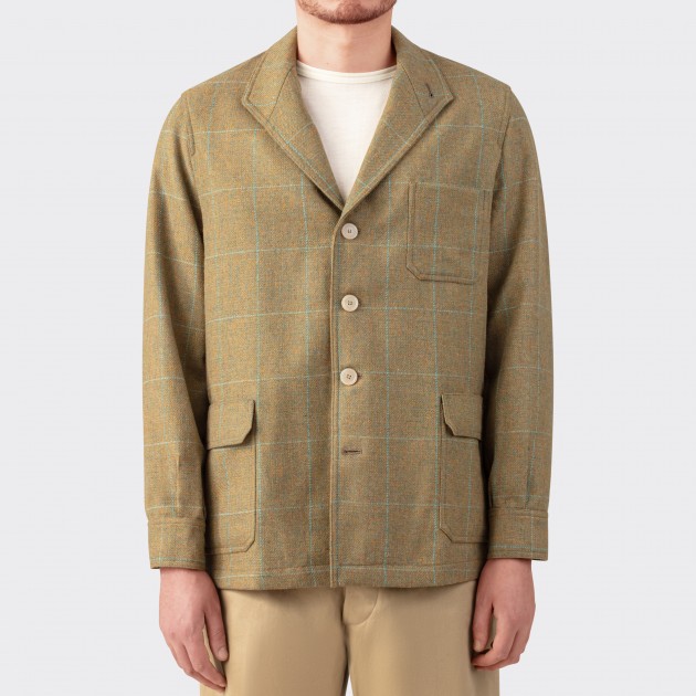 Windowpane Tweed Teba Jacket : Olive/Turquoise