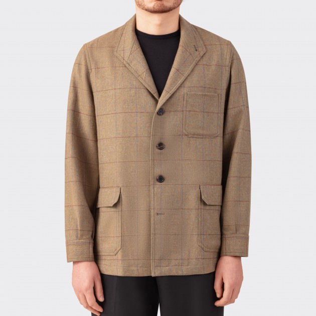 Windowpane Tweed Teba Jacket : Brown/Carmin Red / Cobalt Blue