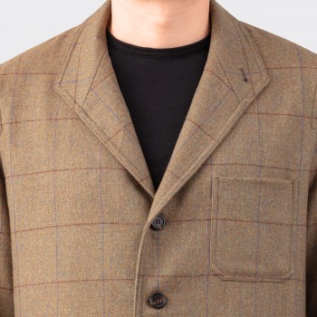 Windowpane Tweed Teba Jacket : Brown/Carmin Red / Cobalt Blue