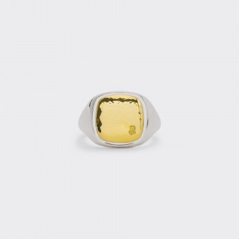 Mini Cushion Hammered Signet : 925 Silver/18ct Yellow Gold