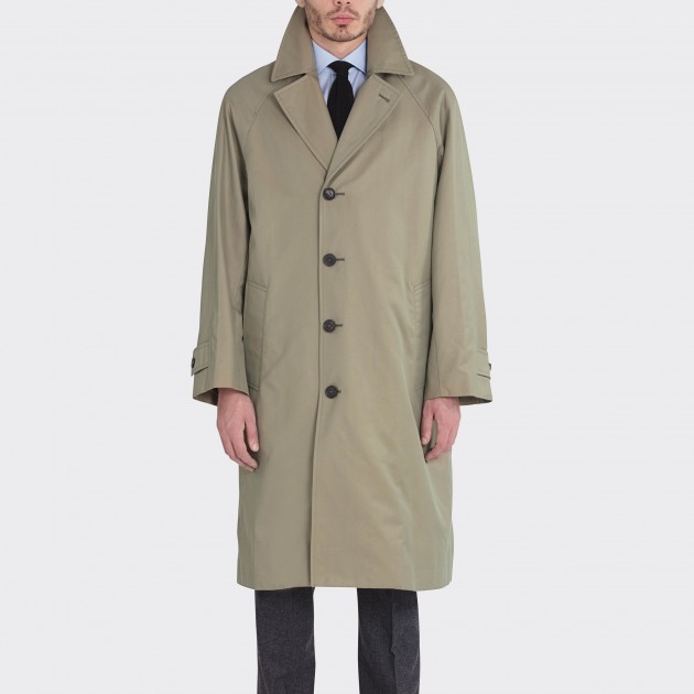 Mackintosh Raglan Iridescent Gabardine Cotton Overcoat Olive