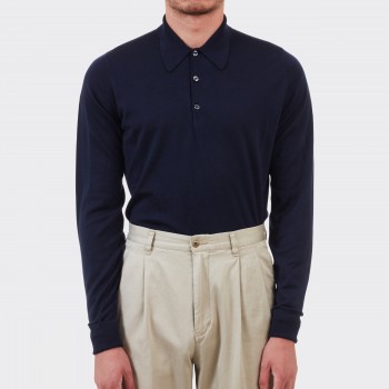 Long-Sleeve Merino Wool Polo : Navy