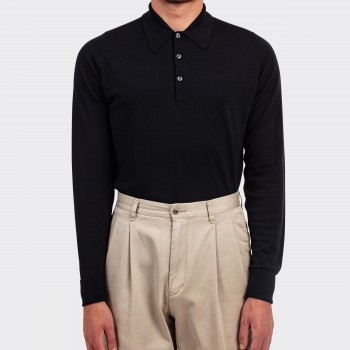 Long-Sleeve Merino Wool Polo : Black