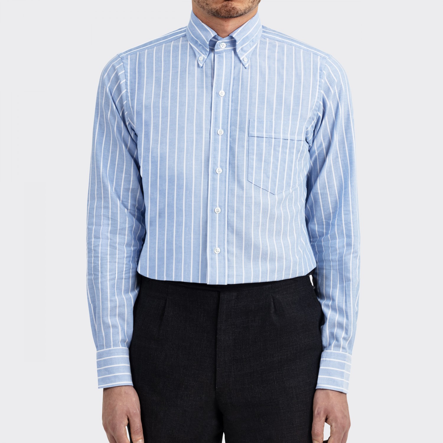 Drake S Chemise Col Boutonne Oxford A Rayures Bleu Ciel Blanc