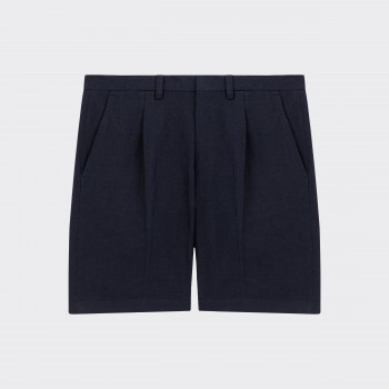 Cotton & Linen Single Pleat Short : Navy